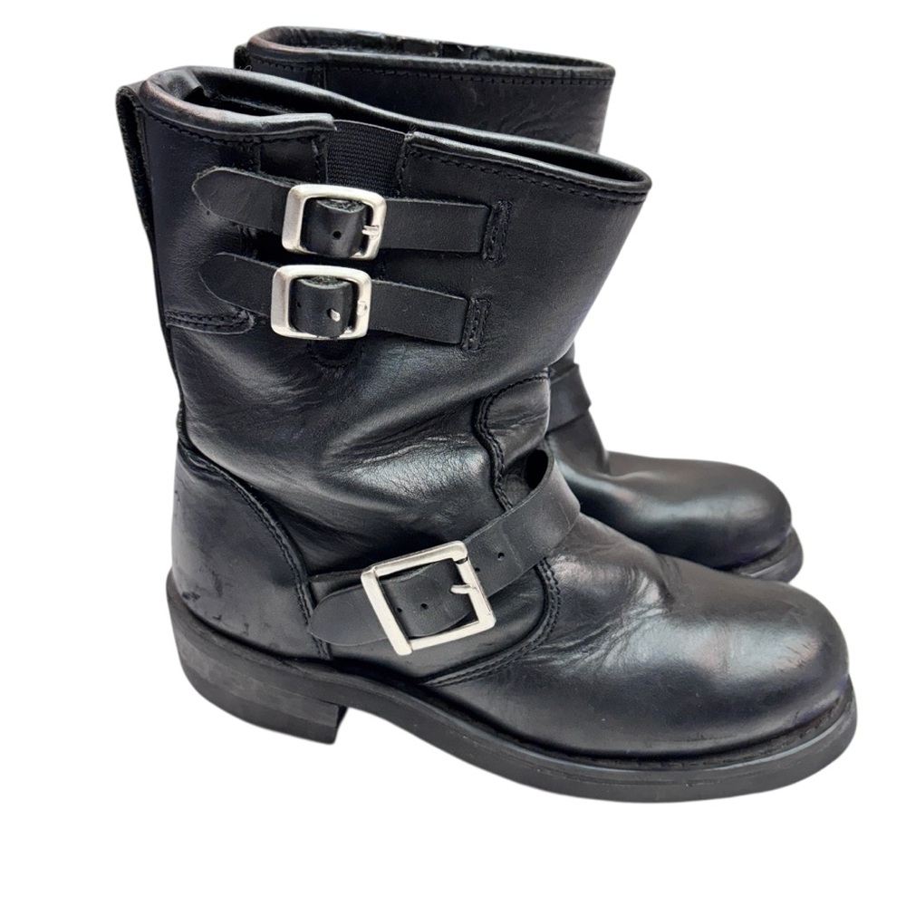 River Road Black Leather Buckle Moto Boots Sz 7